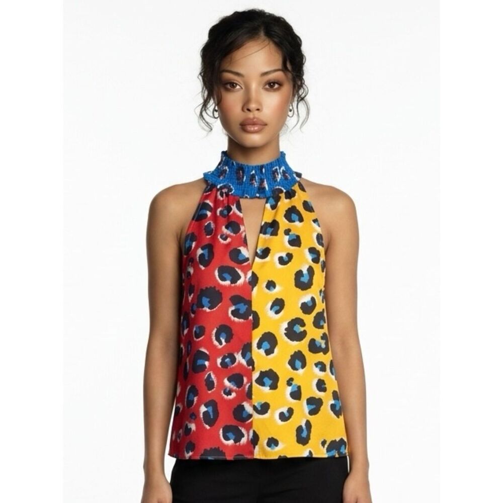 MADISON MARCUS | Colorblock Leopard Animal Print Halter Top Women’s Size X-Small